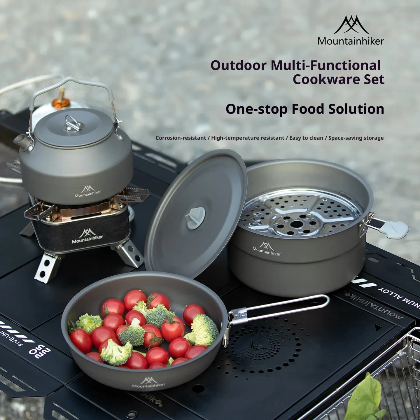 Camping kitchen kit for 3-4 people | Includes pot, pan and kettle | Lightweight and portable, ideal for camping.