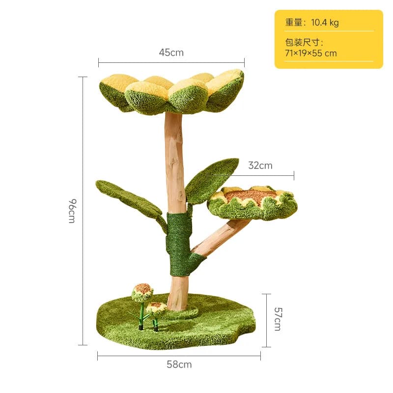 Albero per Gatti in Legno Massello Stile Cottage Pastorale con Design Girasole per Arrampicarsi