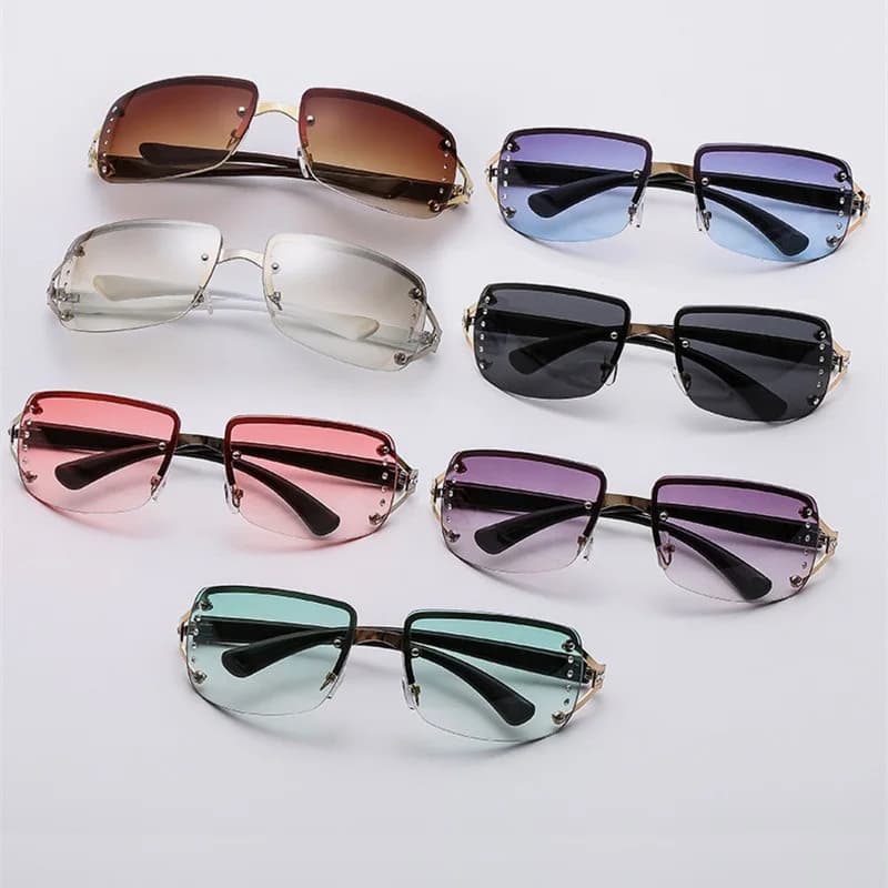 2026 New Punk One Piece Sunglasses for Women Men Luxury Personalized Rhinestone Sun Glasses Shades Eyewear Semi Rimless Eyeglass