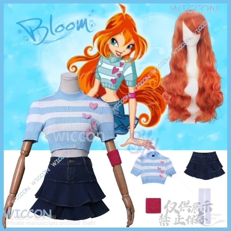 Anime Win Clubb Cosplay Bloom Costume Jirai Kei Ragazze Retro A Righe Lavorato A Maglia Cuore Bella Manica Corta T-Shirt Mini Vestito Cos