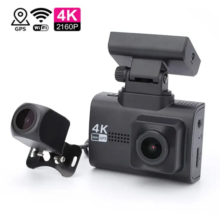 Dash Cam con Doppia Lente 2.45 Pollici, Registratore Video Wi-Fi per Auto con Sensore G, GPS, Visione Notturna HD 4K