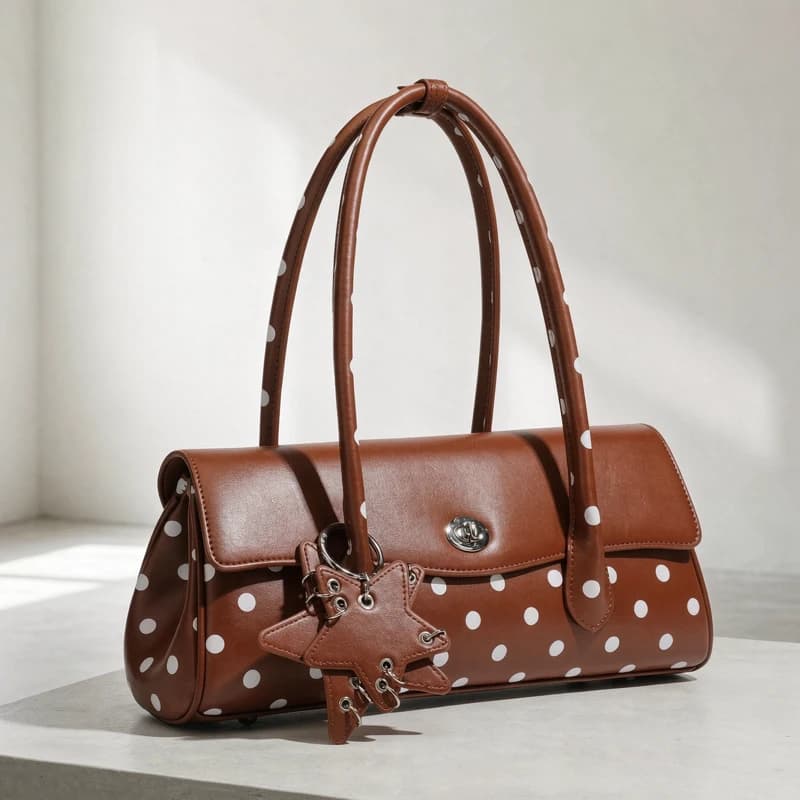 Chinese Style Polka Dot Underarm Bags For Women Luxury Designer Handbags And Purse 2026 New In PU Top Handle Rivet Lock Shoulder