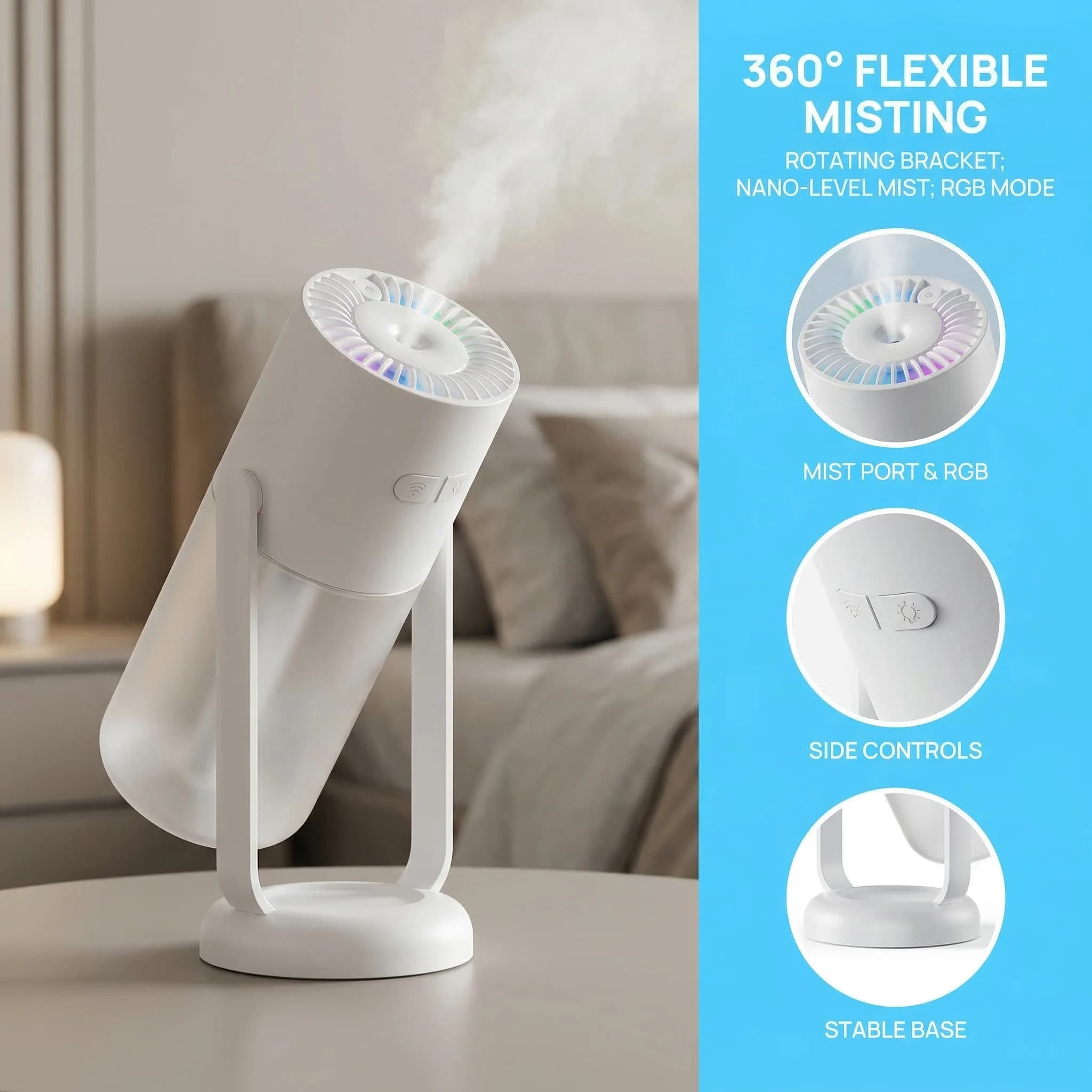 Mini Proiettore Portatile Cielo Stellato con Umidificatore - Nebbia Fredda USB con Luce Notturna, 2 Modalità e Ultra-Silenzioso per Camera da Letto, Viaggi, Ufficio