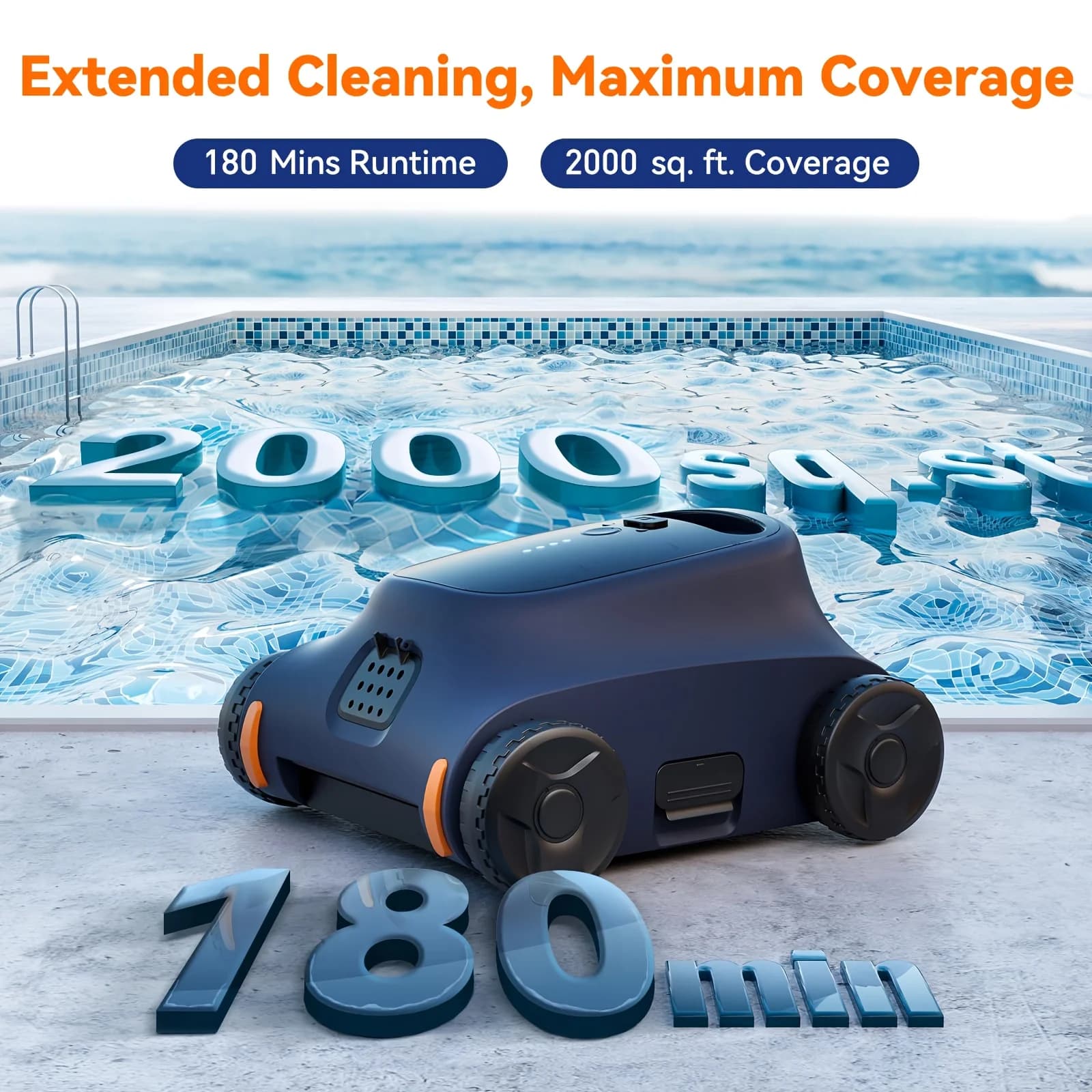 [180W di Potenza, 180 Minuti di Autonomia] Seauto SAT 10 Aspiratore per Piscina Senza Fili Ricondizionato, Compagno di Pulizia Definitivo per Piscine Fuori Terra e Interrate - Pulitore Automatico per Acqua con Maniglia Superiore e Filtro IP68