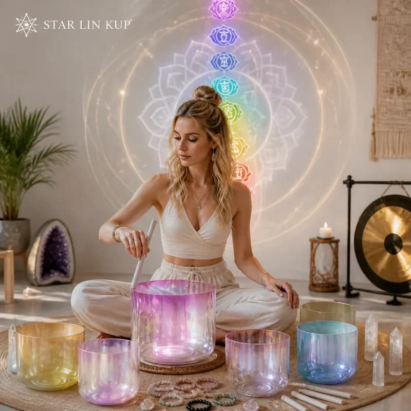 STAR LIN KUP 7 Inch Pink Aura Cosmic Clear Quartz Crystal Singing Bowl for Sound Healing Meditation Yoga with Mallet Tibetan