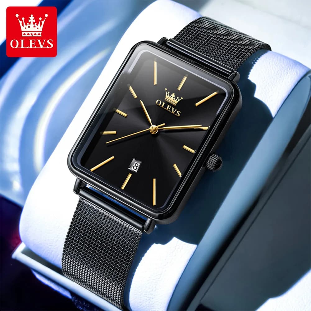 OLEVS Orologi al quarzo da uomo Cinturino in acciaio a maglia originale Ultra sottile 9mm Orologio semplice da uomo quadrato 30M impermeabile 3692 Nuovo