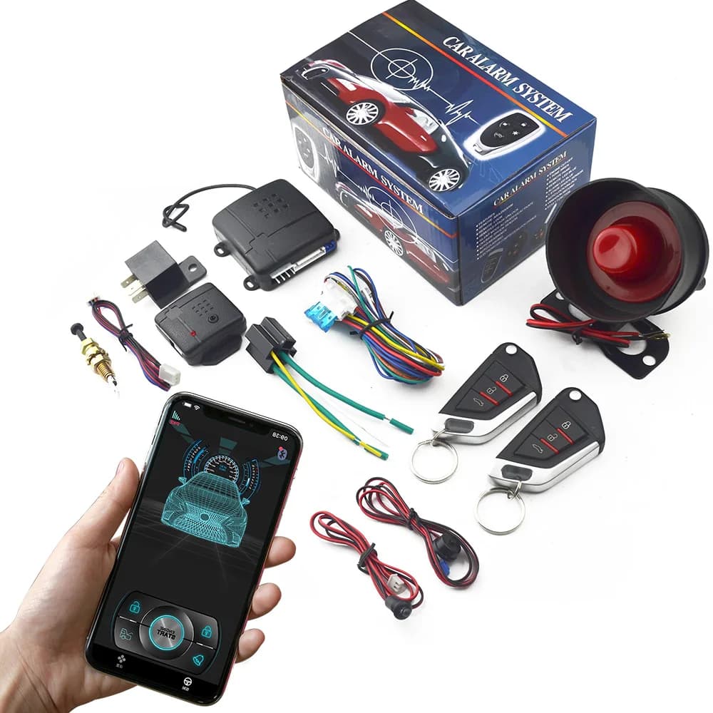 Sistema antifurto con sensore di vibrazione per auto, sistema di accesso senza chiave, controllo tramite app Bluetooth per smartphone, include 2 telecomandi, allarme sonoro.