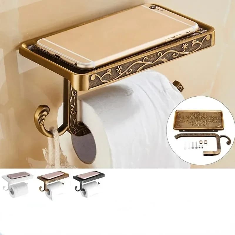 1 piece antique carved zinc alloy bathroom cell phone holder with toilet paper towel