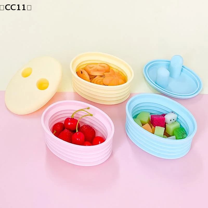 Contenitore per snack in silicone anti-sporco con coperchio, pieghevole, per frutta, noci, caramelle e frutta secca〔CC11〕