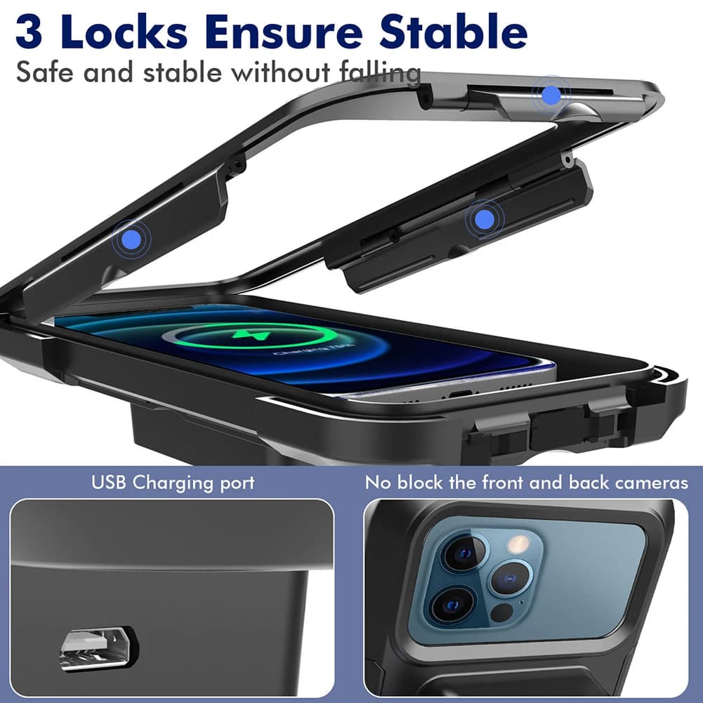 Supporto per telefono per bicicletta con ricarica wireless Custodia per telefono per manubrio per scooter Borsa di supporto per staffa per smartphone per moto