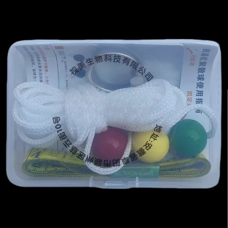 Collezione di strumenti per l'allenamento funzionale della fusione visiva con palla tricolore rossa, gialla e verde per diploopia, ambliopia obliqua e visione binoculare.