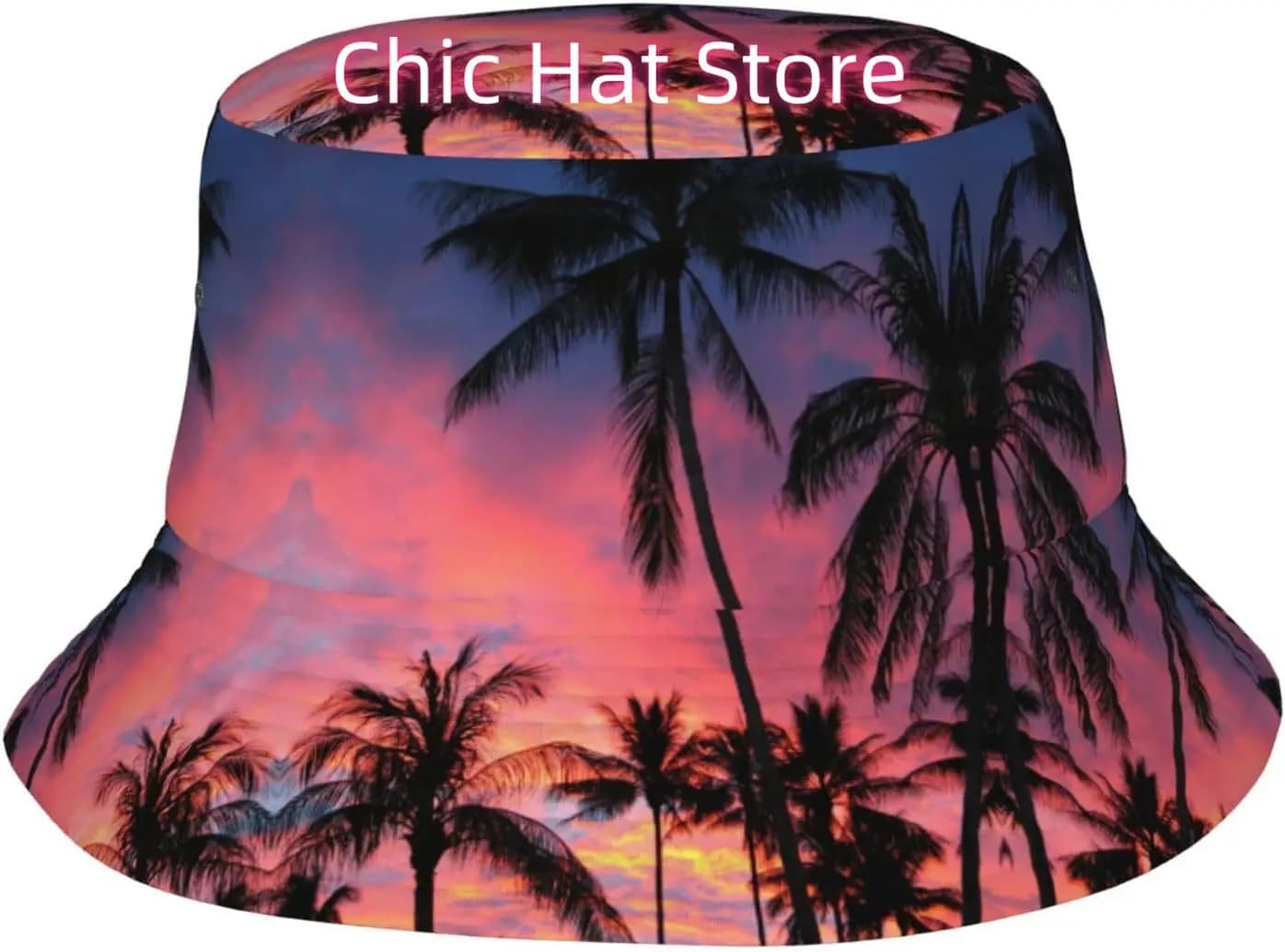 Cappelli da pescatore al tramonto con palma tropicale Cappellino da sole alla moda Cappello da pescatore Hawaii all'aperto ripiegabile per donne e uomini 010