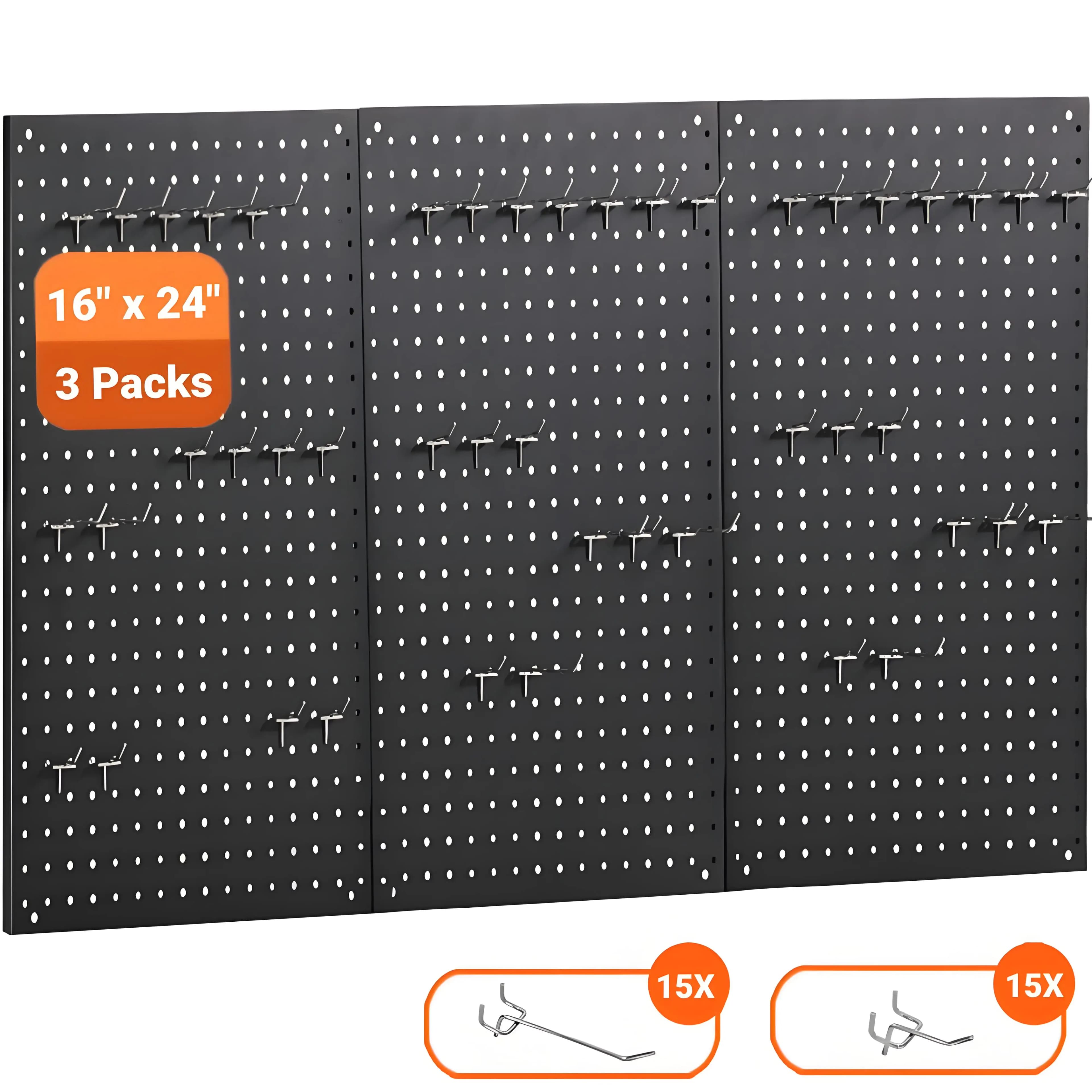ENJOYWOOD 3 pezzi 24"×16" pannello forato in metallo nero kit organizer da parete modulare pannelli forati con 30 ganci per riporre gli attrezzi domestici