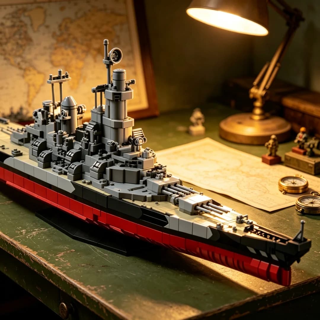 Large Scale Battleship Building Bricks Set, DIY Naval Warship Model Kit, Educational Assembly Toy for Home Decor，Collection Gift