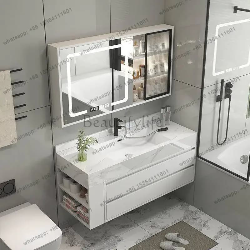 Mobiletto Organizzatore per Bagno, Decorazioni in Legno, Armadio Moderno di Lusso con Specchio, Contenitore per Prodotti Skincare, Arredamento per Hotel