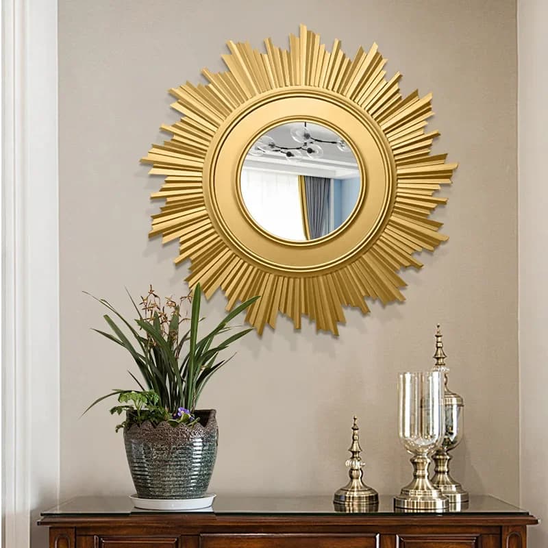 Parete del bagno dell'hotel Decorazione da parete geometrica in ferro battuto Luce Ciondolo in metallo di lusso Decorazione da parete creativa Specchio del fiore del sole