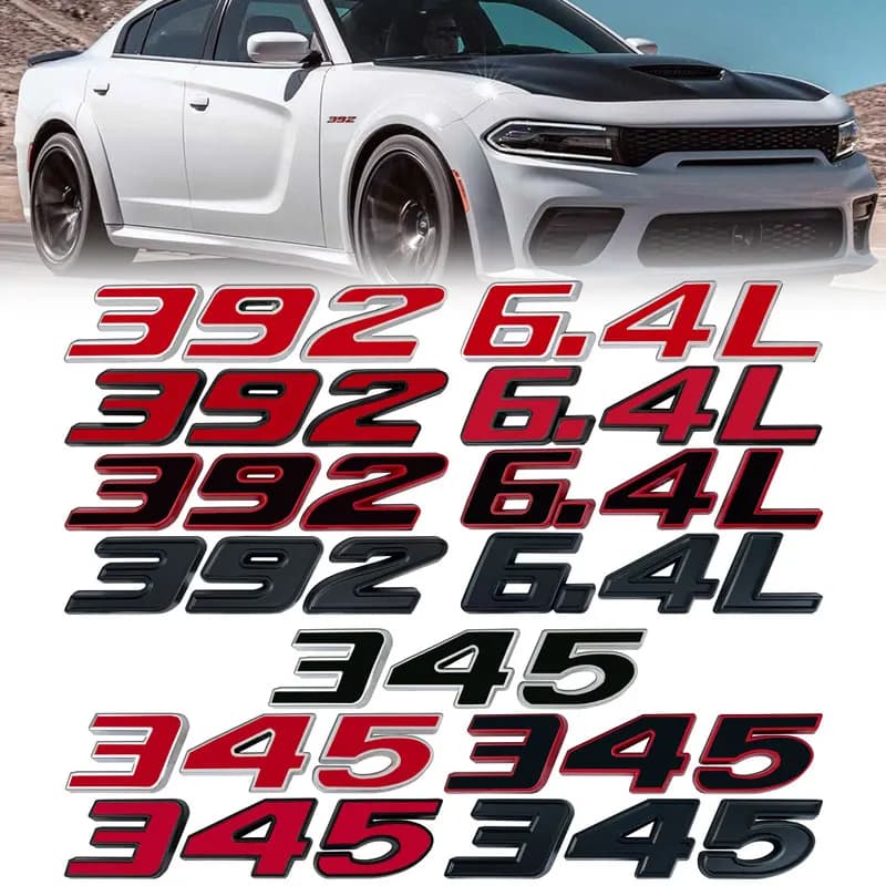 3D Metallo 392 345 6.4L 5.7 Logo Auto Adesivo Emblema Distintivo Decalcomanie Auto Coda Per Dodge HEMI Ford Audi Toyota Honda Jeep Accessori