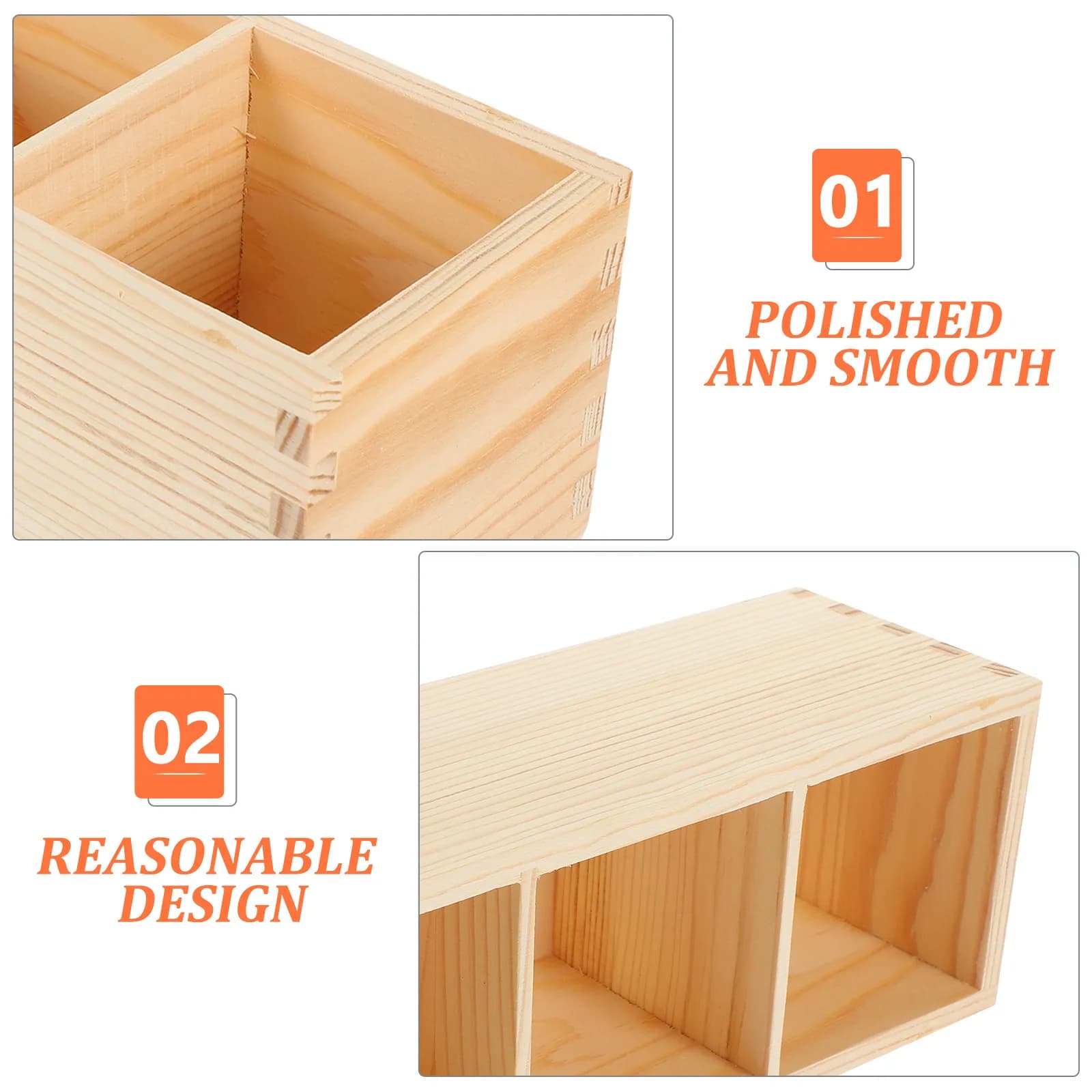 Portapenne da Scrivania in Legno di Pino Naturale per Casa, Ufficio e Dormitorio, Organizzatore Multicomparto per Pennelli