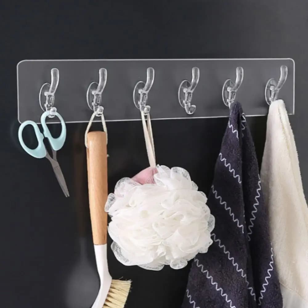 New Acrylic Wall Hanger Hook 1/3/5/6 Row Punch Free Clothes Hook Transparent Self Adhesive Multi-Purpose Hooks Home