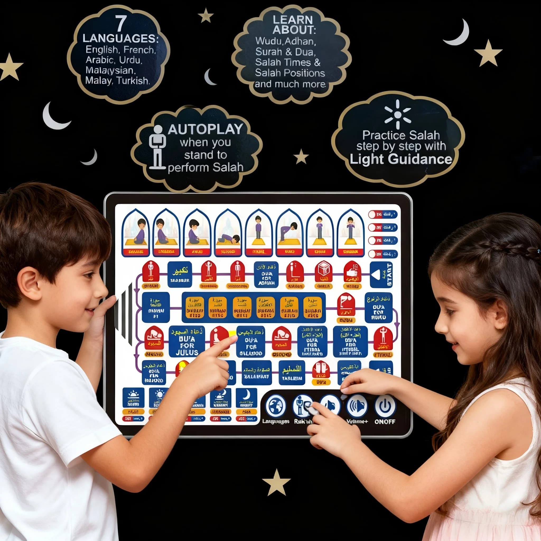 Tablet Educativo Interattivo per Bambini con Alfabeto Arabo in 7 Lingue, Dispositivo Touch per l'Apprendimento Precoce delle Lingue, Regalo