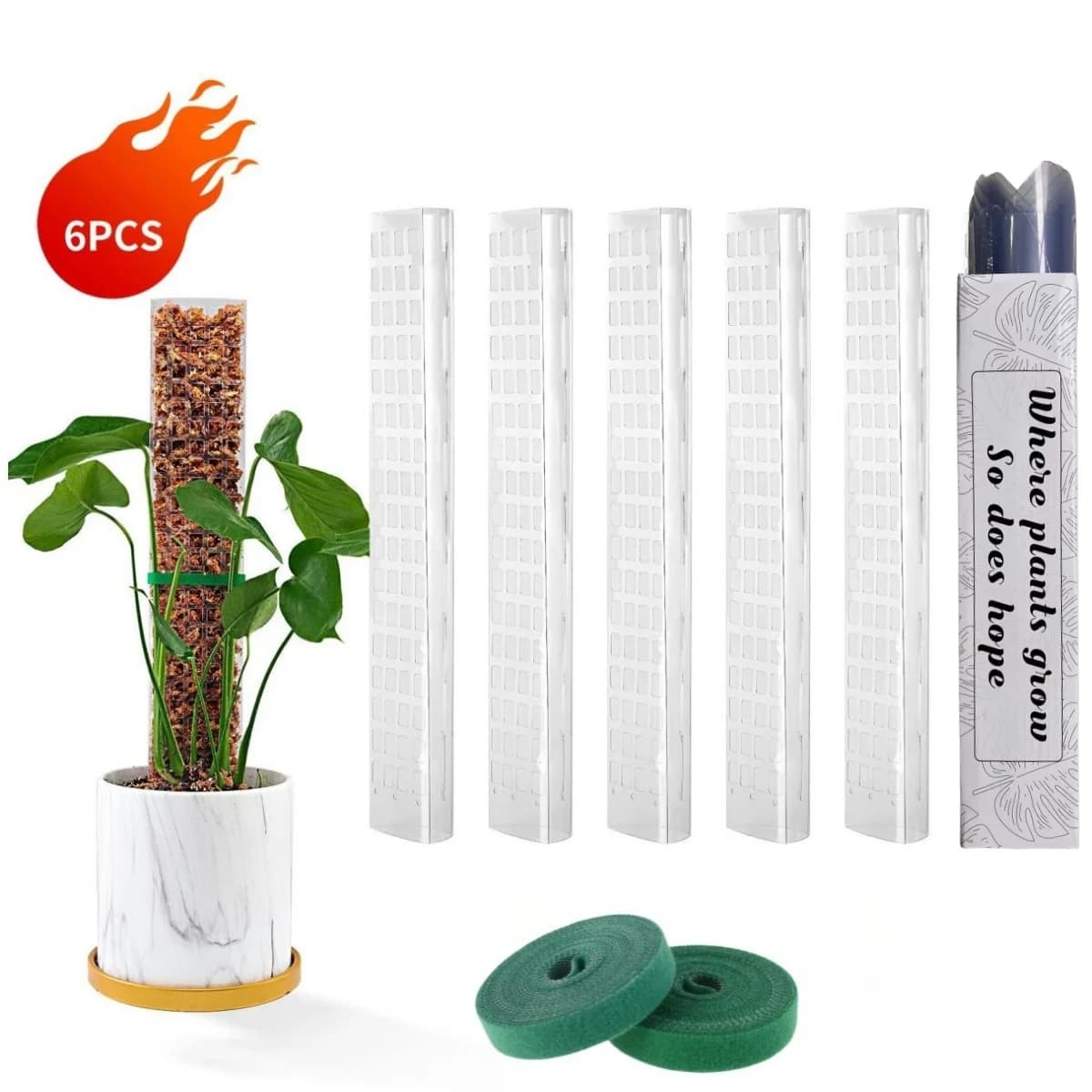 Moss poles Plant support Transparent plastic Reusable Pot sticks for interiors Train Climbing plant to grow up for garden