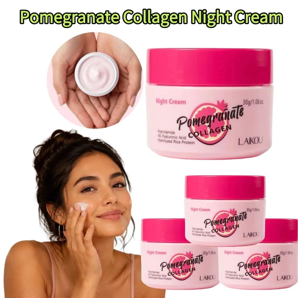 LAIKOU Pomegranate Collagen Night Cream Hydrating Sleeping Face Cream for Overnight Nourish Brightening Skin Care Moisturizer