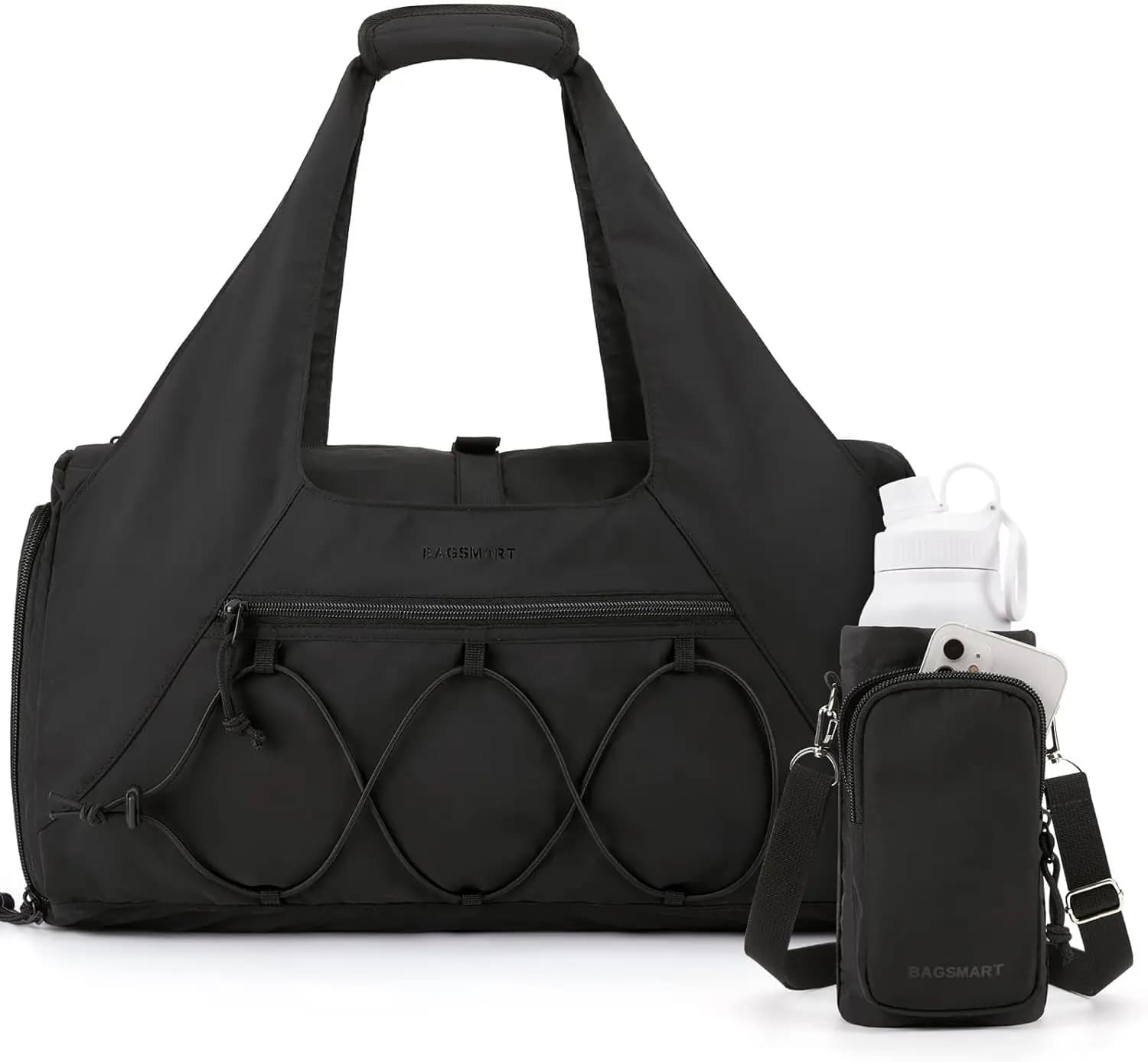 Borsa da palestra per donna, borsone leggero con scomparto per scarpe, borsa tote con tasca impermeabile per yoga e viaggi, nera