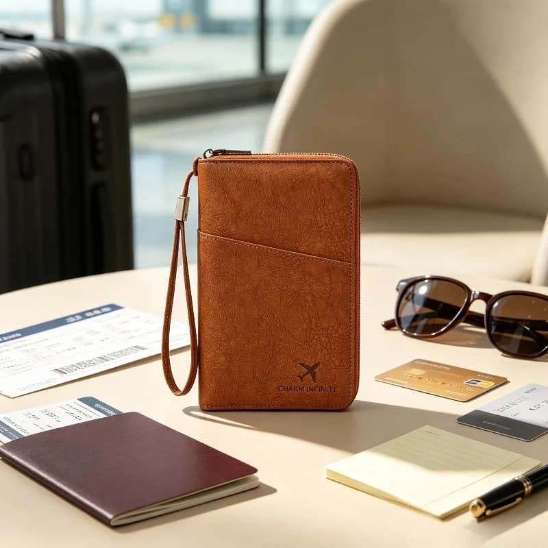Multifunctional Travel Wallet, Vertical Organizer with Passport Sleeve, for Passports, Cash & Cards, Minimalist Durable Black