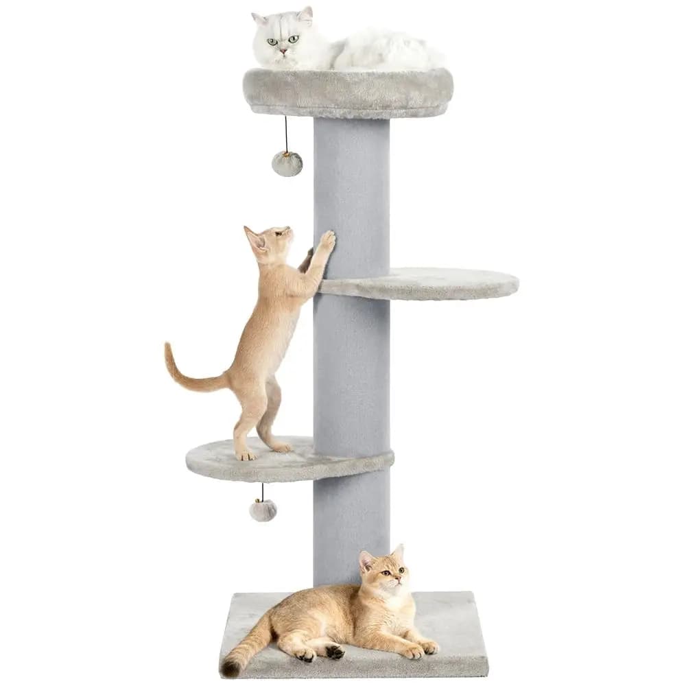 Tiragraffi artigianale per gatti con letto, tiragraffi con tappeto e posatoio, palo per gatti da interno, torre per gatti, grigio chiaro