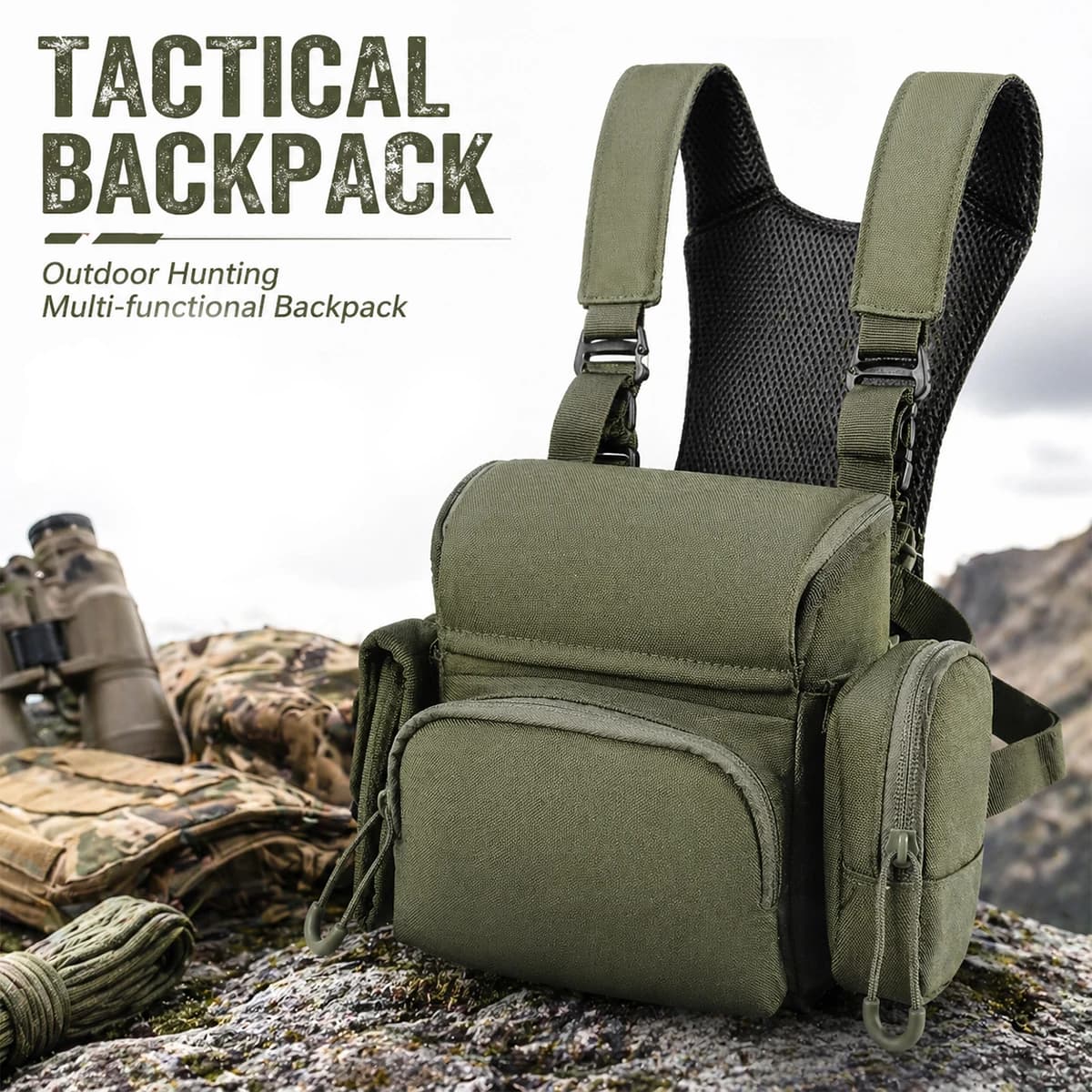 Borsa Tattica per Binocolo, Resistente e Impermeabile, Zaino da Petto per Caccia, Custodia Ottica Militare per Birdwatching ed Escursionismo