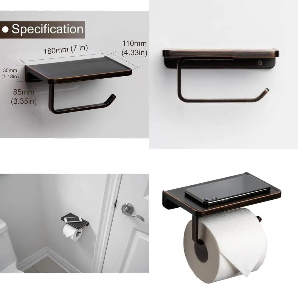 Porta carta igienica da parete in bronzo lucidato a olio con ripiano per telefono per riporre il bagno e la cucina