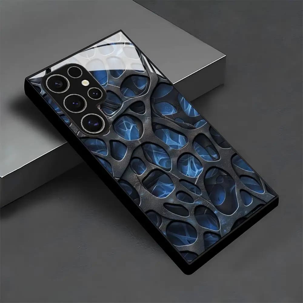 Custodia per telefono in vetro a nido d'ape blu freddo per Samsung Galaxy S26 S25 S24 S22 S23 Ultra S21 S20 Plus 5G, satinata antiscivolo a copertura totale