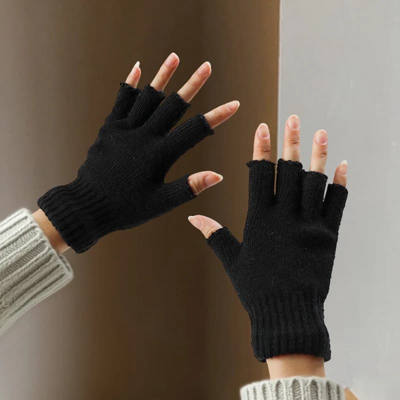 Guanti mezze dita in lana da donna, graziosi guanti da uomo a doppio uso in filato lavorato a maglia, addensati per il calore in inverno, senza dita per gli studenti