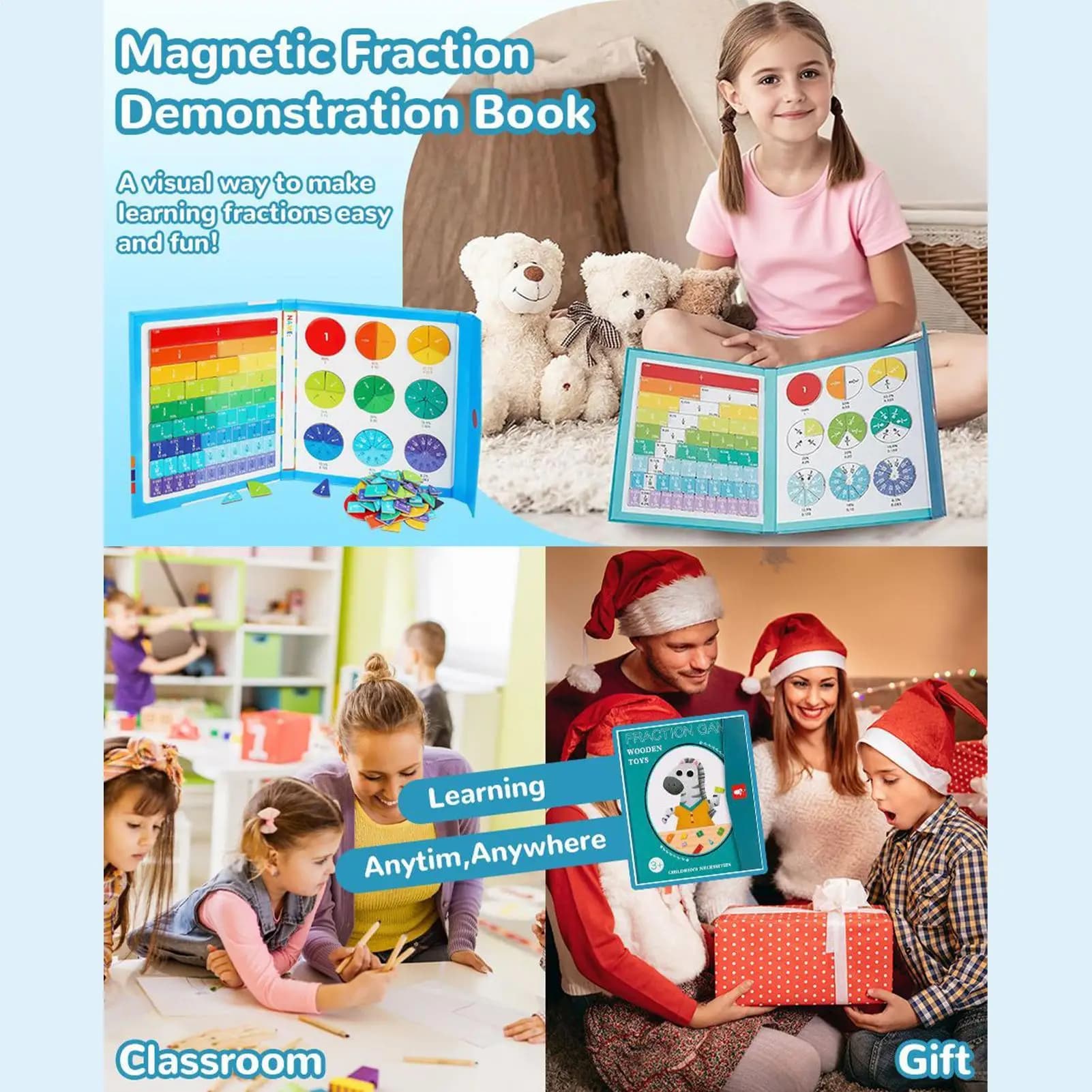 Piastrelle per frazioni magnetiche Cerchi per frazioni magnetiche Set di attività Manipolatori matematici multifunzionali per studenti elementari