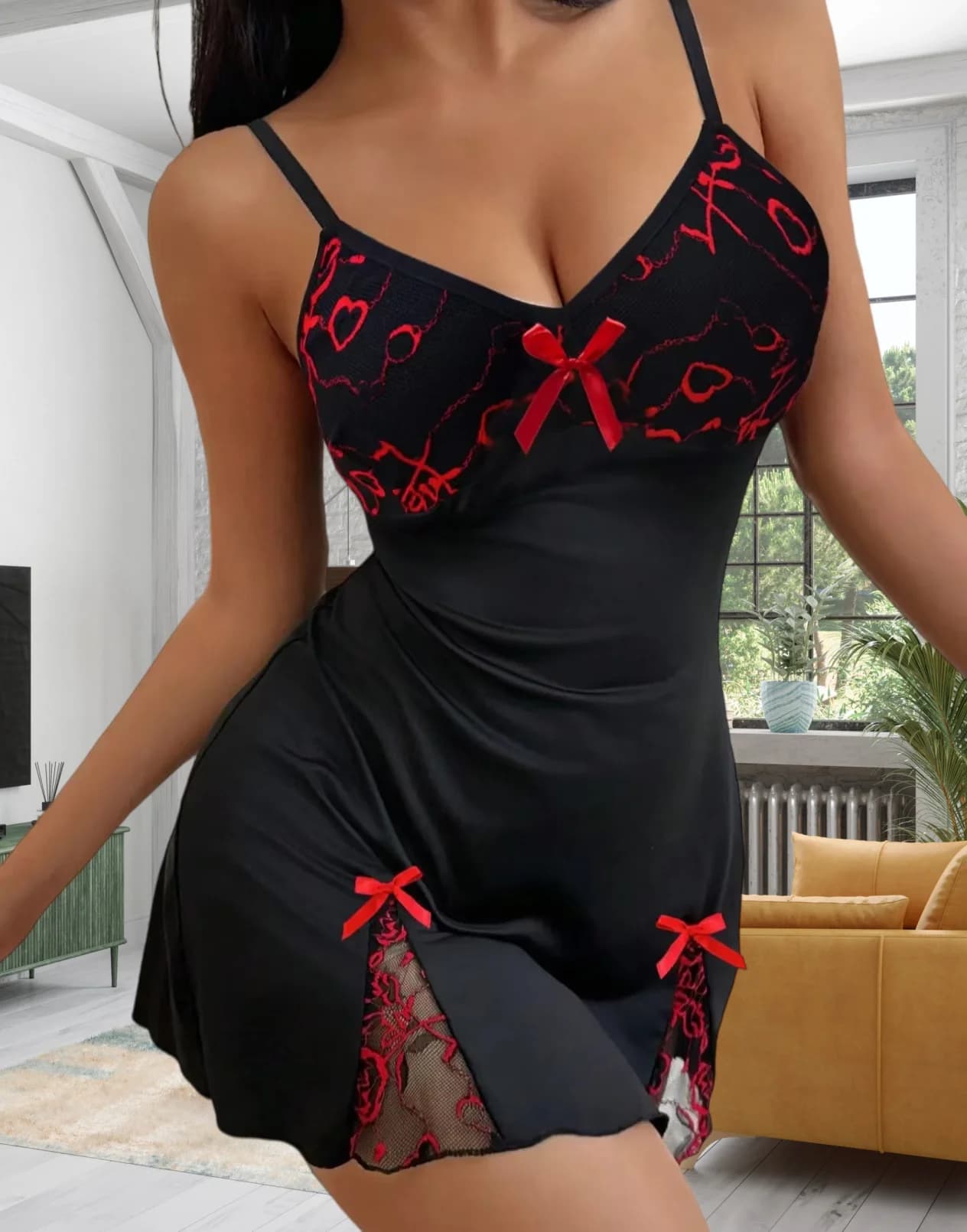 Women Sexy V Neck Lace Camisole Nightgown Seductive Multi Color Soft Fabric Lingerie Casual Ladies Home Sleepwear Loungewear