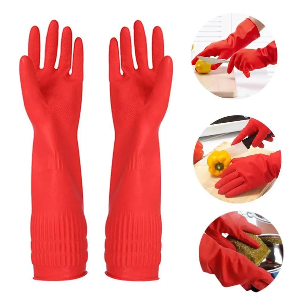 Guanti lunghi in lattice Guanti flessibili e confortevoli in gomma per pulire Guanti protettivi per lavare i piatti Accessori per la pulizia della cucina del bagno