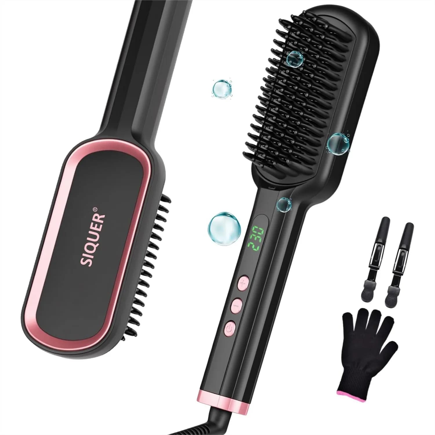 Spazzola Lisciante per Capelli, Spazzola Ionica con Display LCD a 13 Temperature, Riscaldamento Rapido in 45s, Spegnimento Automatico in 60 Minuti, Anti-Scottatura in Ceramica