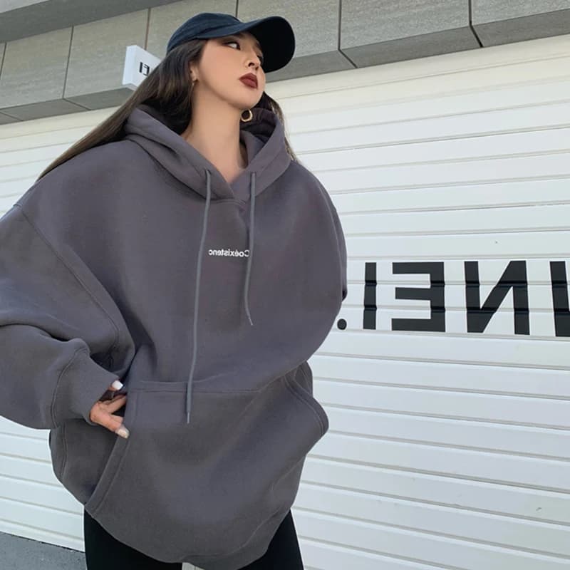 Retro American Oversize Hoodie Women's Trendy Autumn Winter Fleece Lined Streetwear Couple's Jacket High Street Style