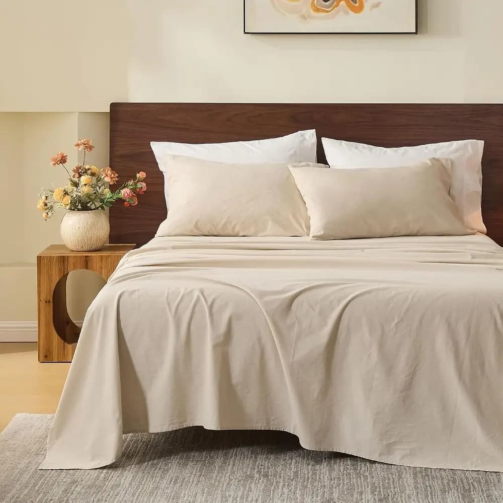 Set di Lenzuola King Size in Lino - 4 Pezzi, Resistenti, Anti-Strappo, Traspiranti, Certificati Oeko-Tex con 16 Tasche Profonde