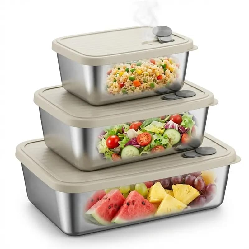 【MUST-HAVE】Leak-Proof 3Pcs 304 Stainless Steel Microwaves Safe Food Storage Containers With Lids, Metal Meal Prep Bento Box Set