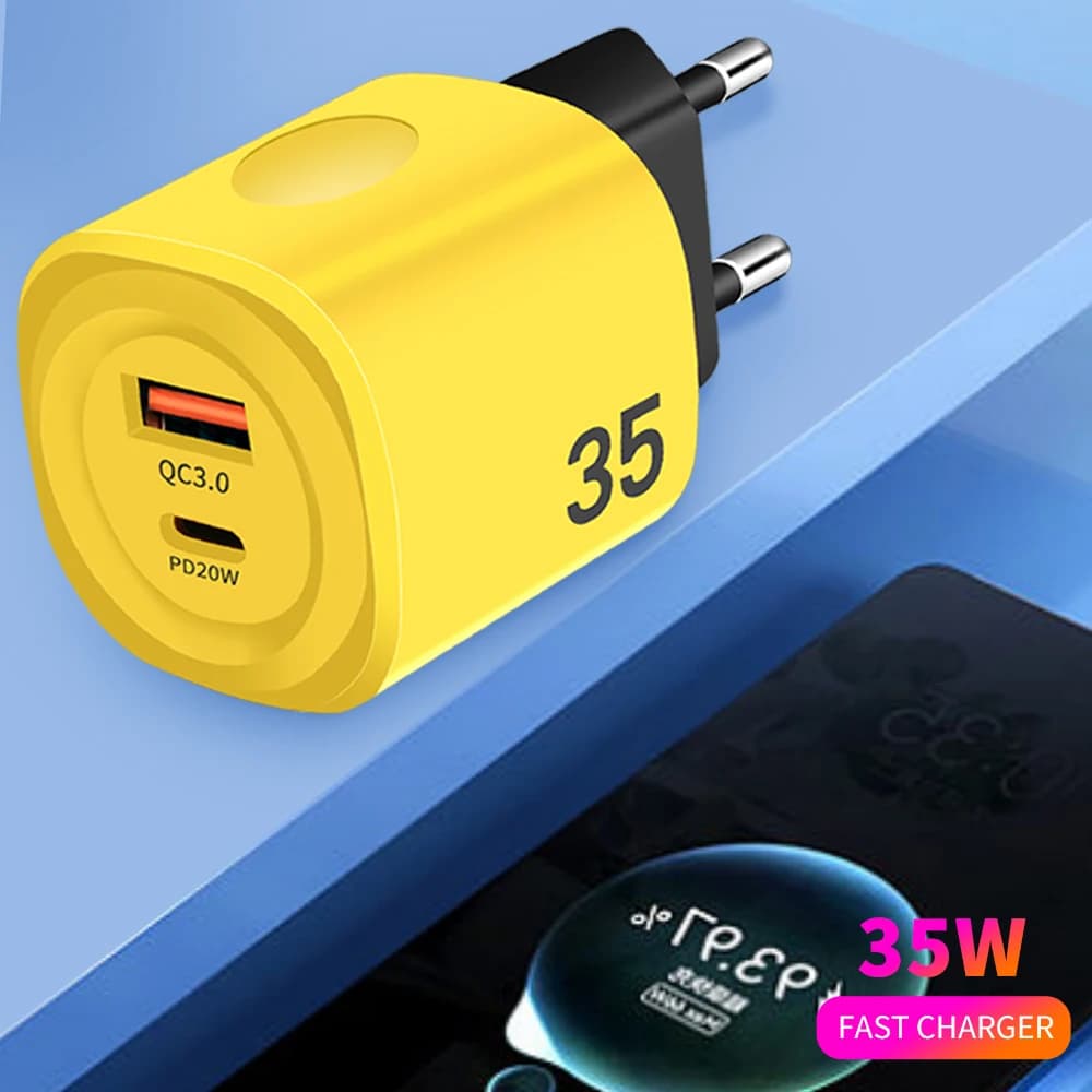 Caricatore da parete portatile a ricarica rapida 35W 2 porte PD USB Quick Charge 3.0 per iPhone 15 Samsung Huawei Xiaomi