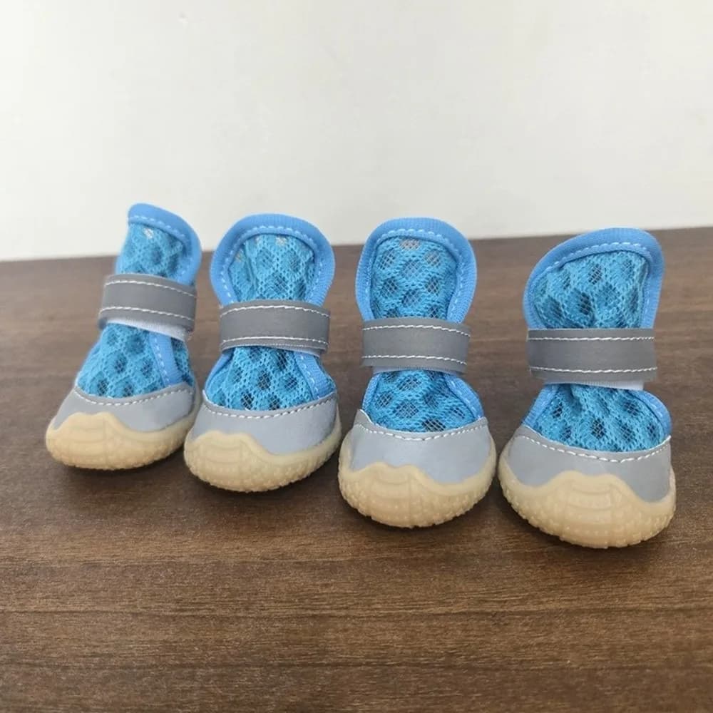 4PCS Breathable Dog Mesh Shoes Wear Resistant Reflective Pet Paw Protector Adjustable Anti-Slip Pet Net Boots Outdoor Hiking