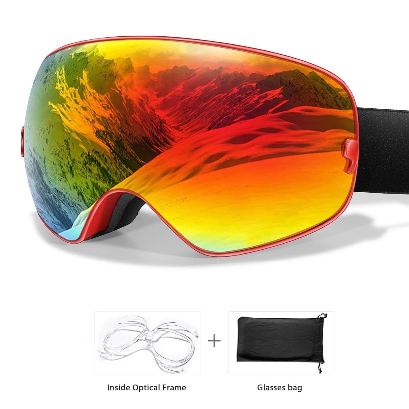 Occhiali da sci per uomini e donne invernali all'aperto per adolescenti, montatura e borsa da vista gratuiti, occhiali da snowboard antiappannamento UV400, regali di caristmas