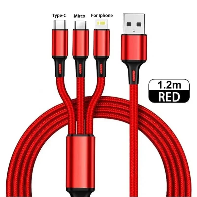 3 in 1 fast charging cable, C-type mini charger, multi USB charging cable for mobile phones, multi USB port cable suitable