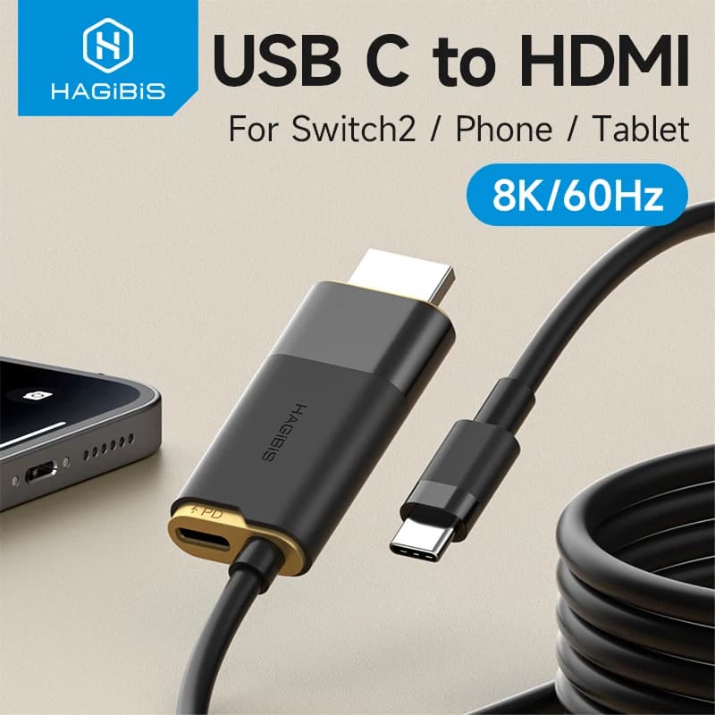 Hagibis Switch Dock for Nintendo Switch/OLED/Switch2 USB C adapter cable to HDMI 8K to 60Hz HDR 100W PD for SteamDeck ROG laptop