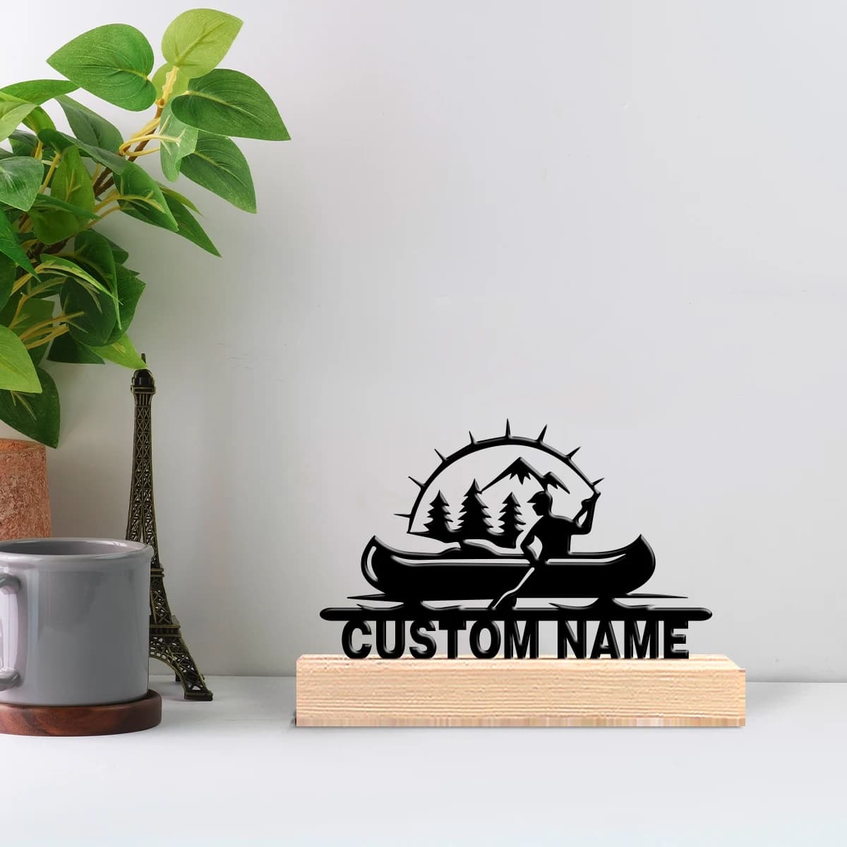 Custom Metal Salter Statue with Wood Base, Table Decoration and Living Wall, Office