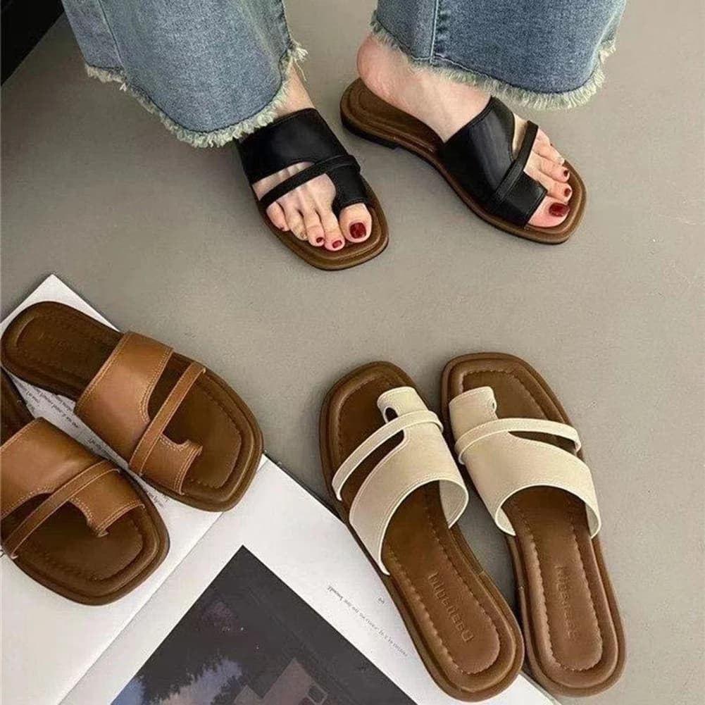 Sandalo piatto Sandali piatti estivi in tinta unita Punta aperta Pantofole antiscivolo leggere per esterni Scarpe da spiaggia casual da donna Scivoli