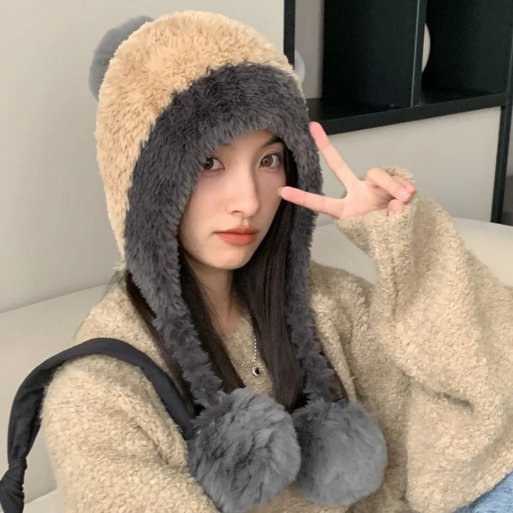 Cappello casual in peluche lavorato a maglia antivento Berretto ispessito resistente al freddo Mantieni caldo il cappello con pompon Ciclismo all'aperto