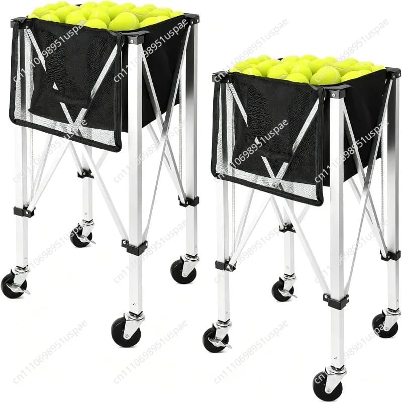 Foldable Ball Cart for Tennis, Pickleball, Badminton & Softball – 360° Wheeled Large Capacity Carrier with Storage Bag