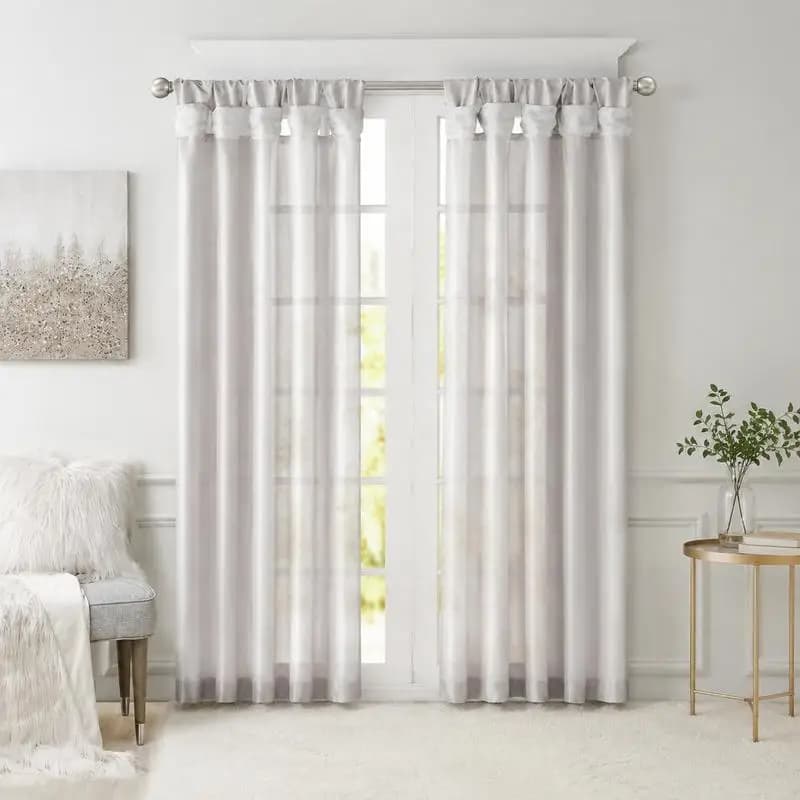 1PCS Silver Twist Tab Curtain Panel, Faux Silk Polyester Fabric with Lining, 50x120 Inch Single Piece, Easy Hang for Living Room Bedroom Decor